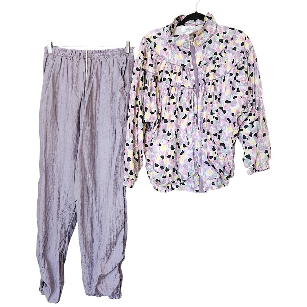 Vtg Rafael Track Suit Size XL Nylon Jacket & Pants Pastel Purple Retro FLAW*‎